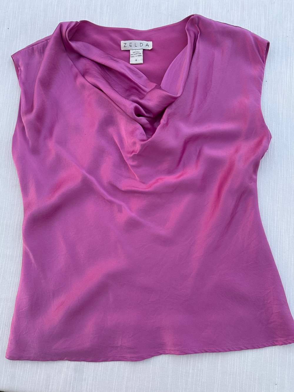 ZELDA Vintage 90s Orchid Pink Silk Cowl Neck Blouse | 8